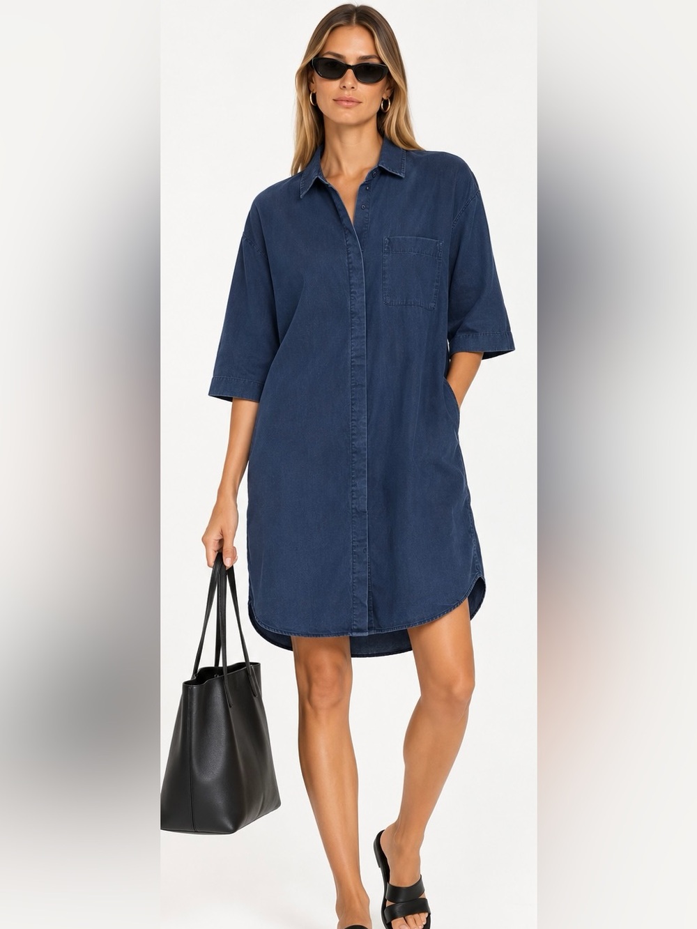 COS Navy Short-Sleeve Button-Down Shirt Dress